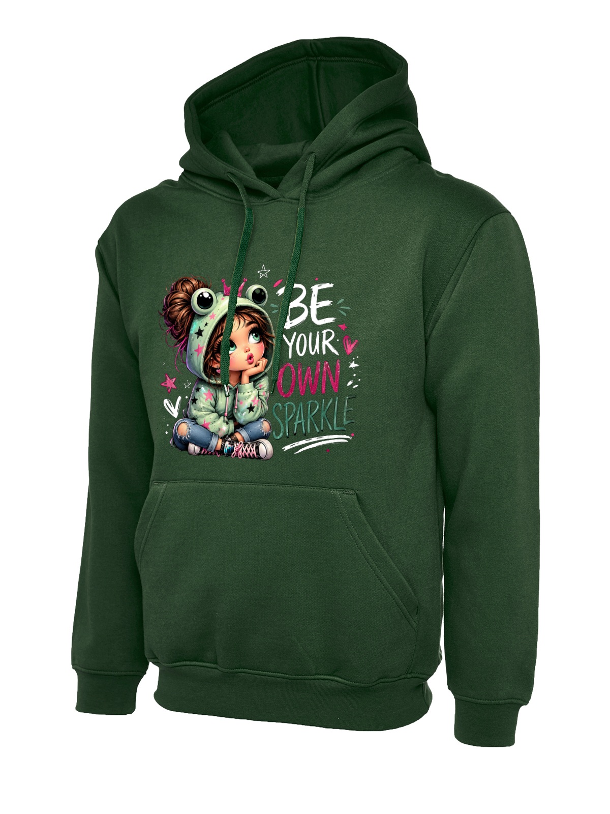 Be Your Own Sparkle Frog Girl uneek uc502 hoodie in bottle green