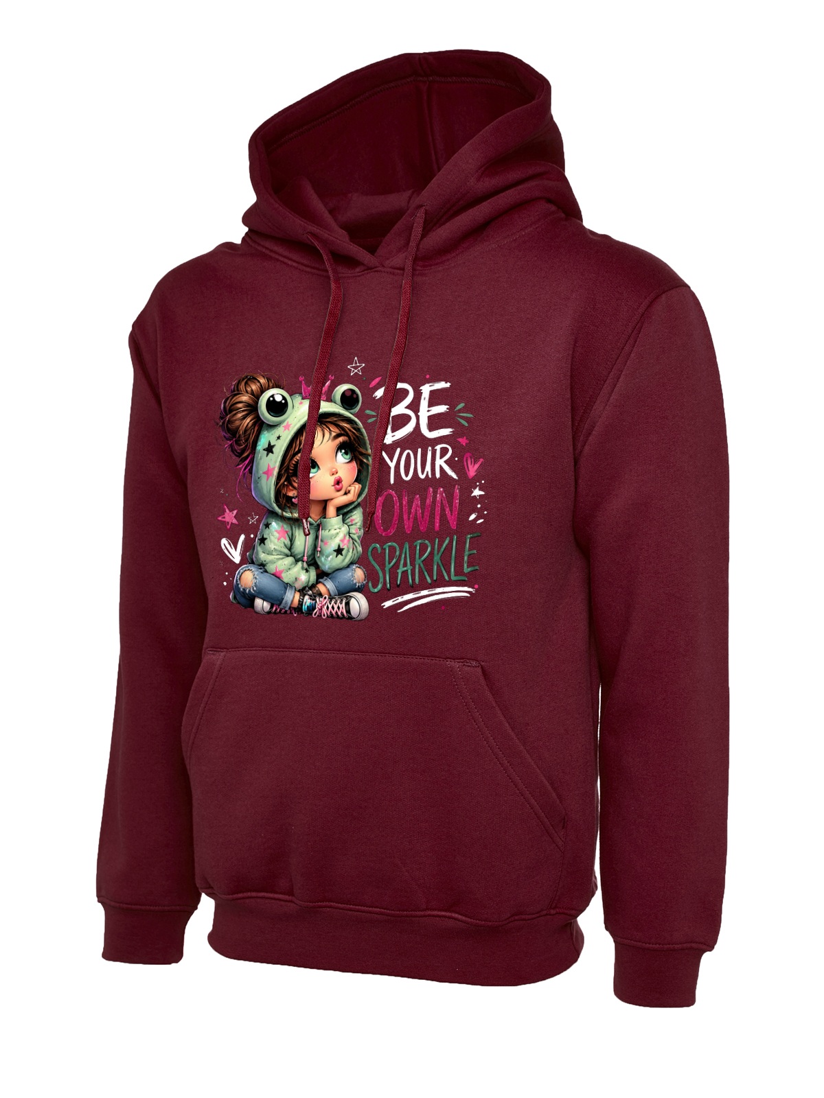 Be Your Own Sparkle Frog Girl uneek uc502 hoodie in maroon
