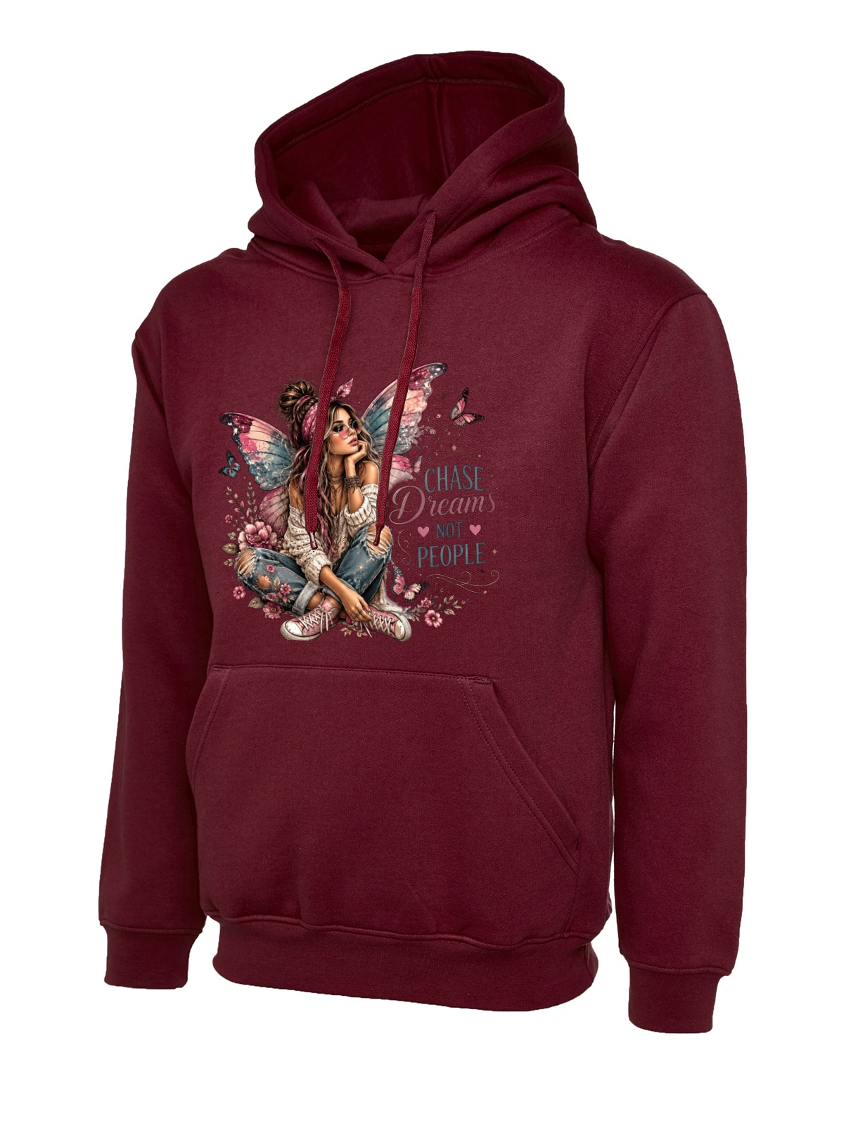 Chase Dreams Not People Fairy uneek uc502 hoodie in maroon