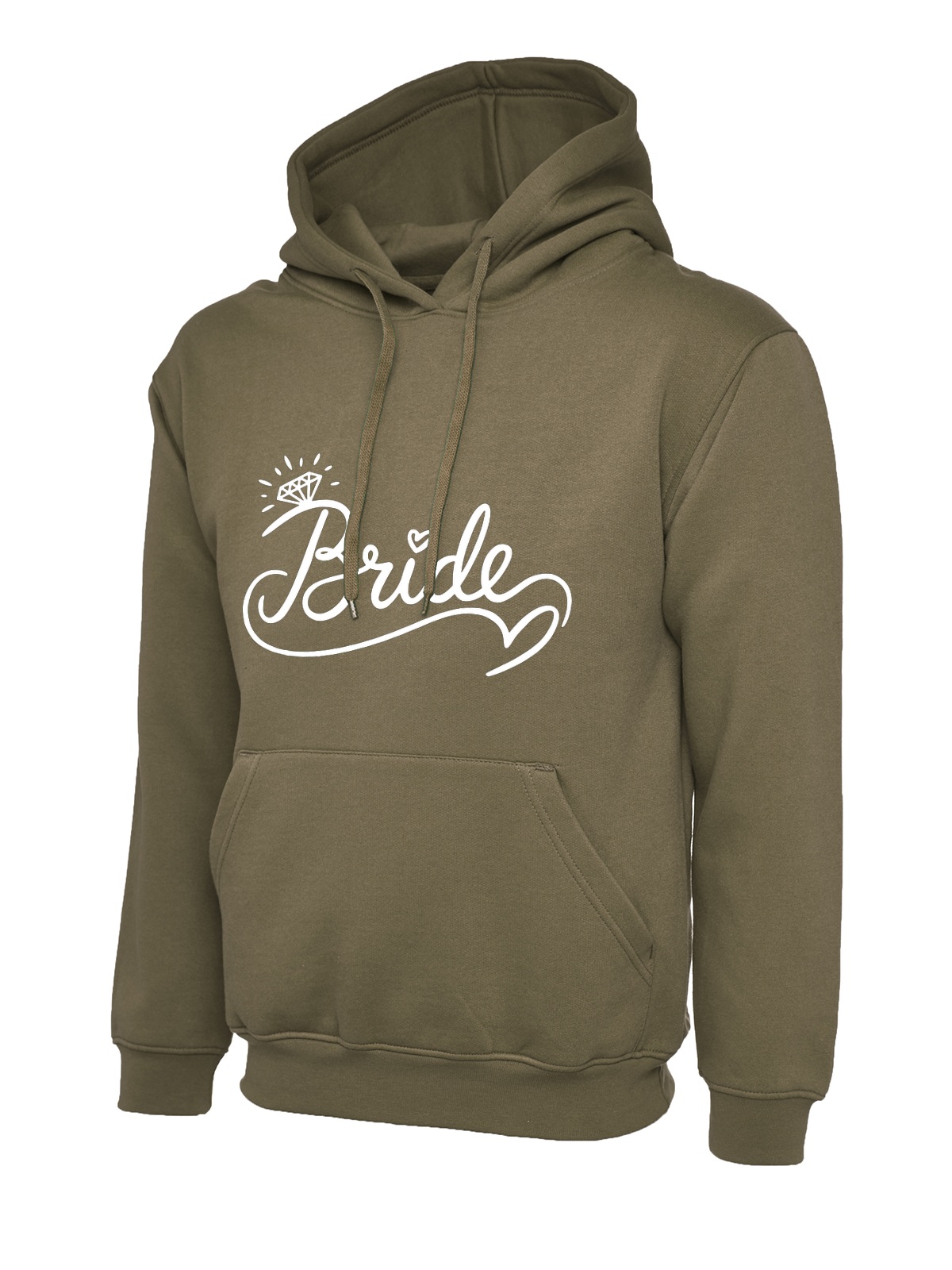 Bride Ring Script Wedding Hoodie - Military Green
