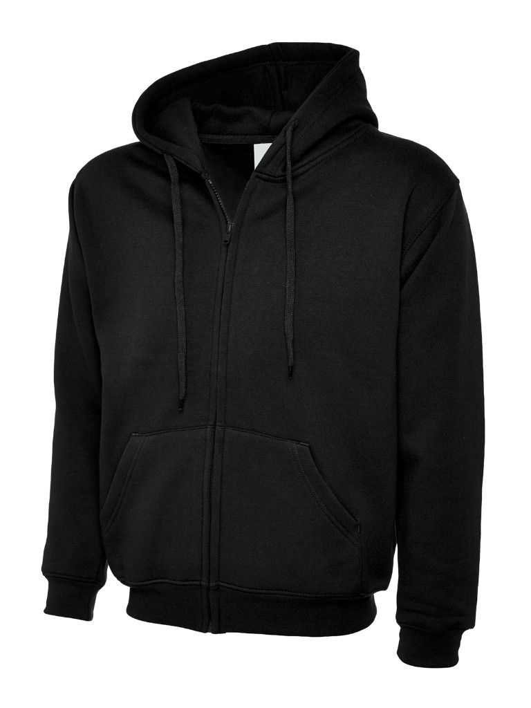 Personalised zipped hoodie in black — front