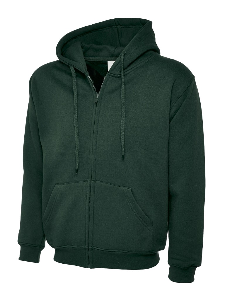 Personalised zipped hoodie in bottle green — front