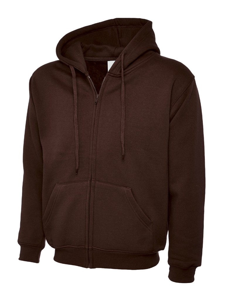 Personalised zipped hoodie in brown — front