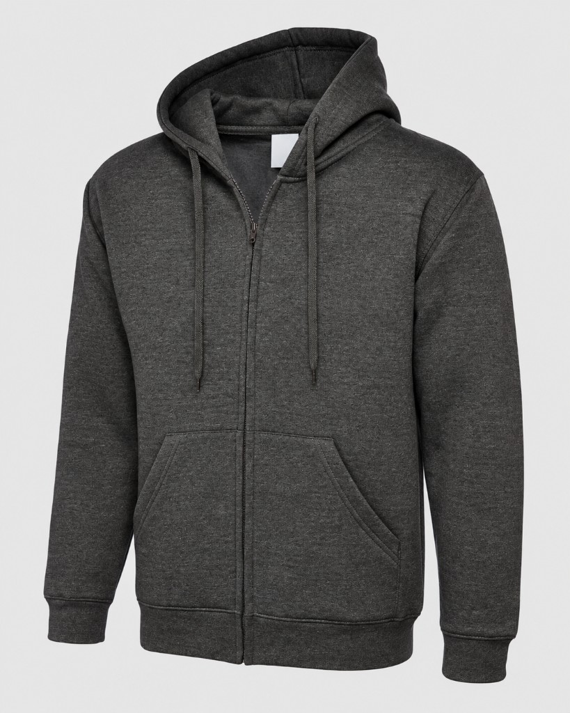 Personalised zipped hoodie in charcoal — front