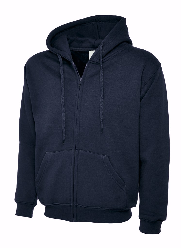 Personalised zipped hoodie in navy — front