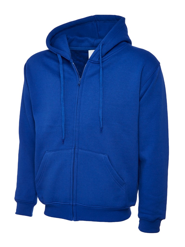 Personalised zipped hoodie in royal — front
