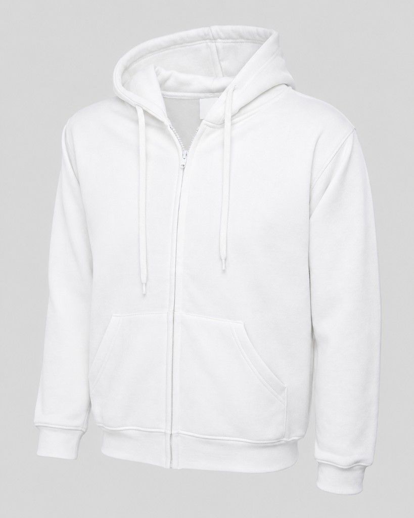 Personalised zipped hoodie in white — front